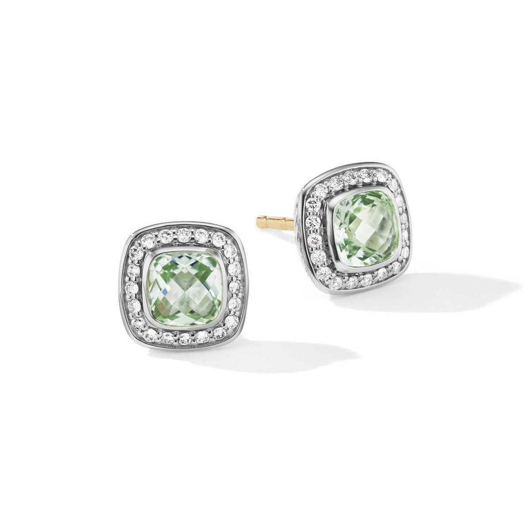 David Yurman Petite Albion Stud Earrings with Prasiolite and Pave Diamonds