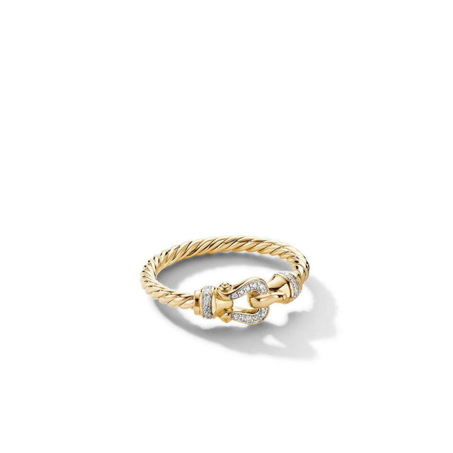 David Yurman Petite Buckle Ring in 18K Yellow Gold with Diamonds - Size 6
