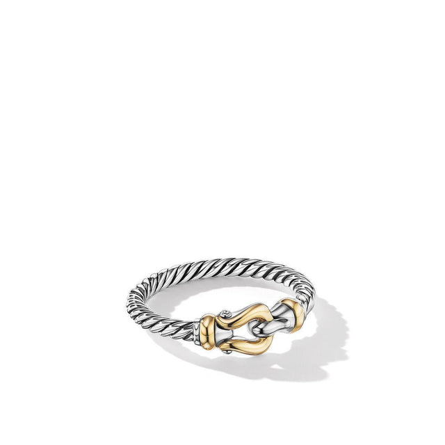 David Yurman Petite Buckle Ring with 18K Yellow Gold - Size 6