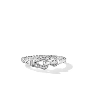 David Yurman Petite Buckle Sterling Silver with Diamonds 2mm Ring - Size 7