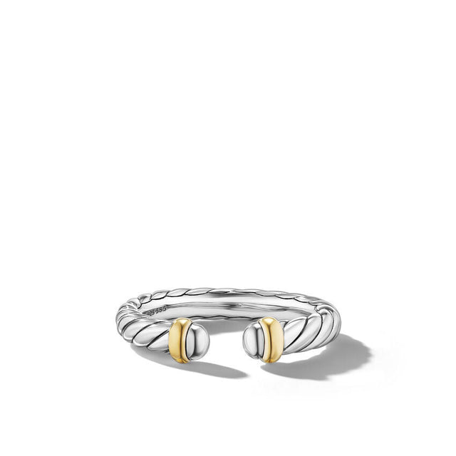 David Yurman Petite Cable Ring in Sterling Silver with 14K Yellow Gold, 3.4mm - Size 7