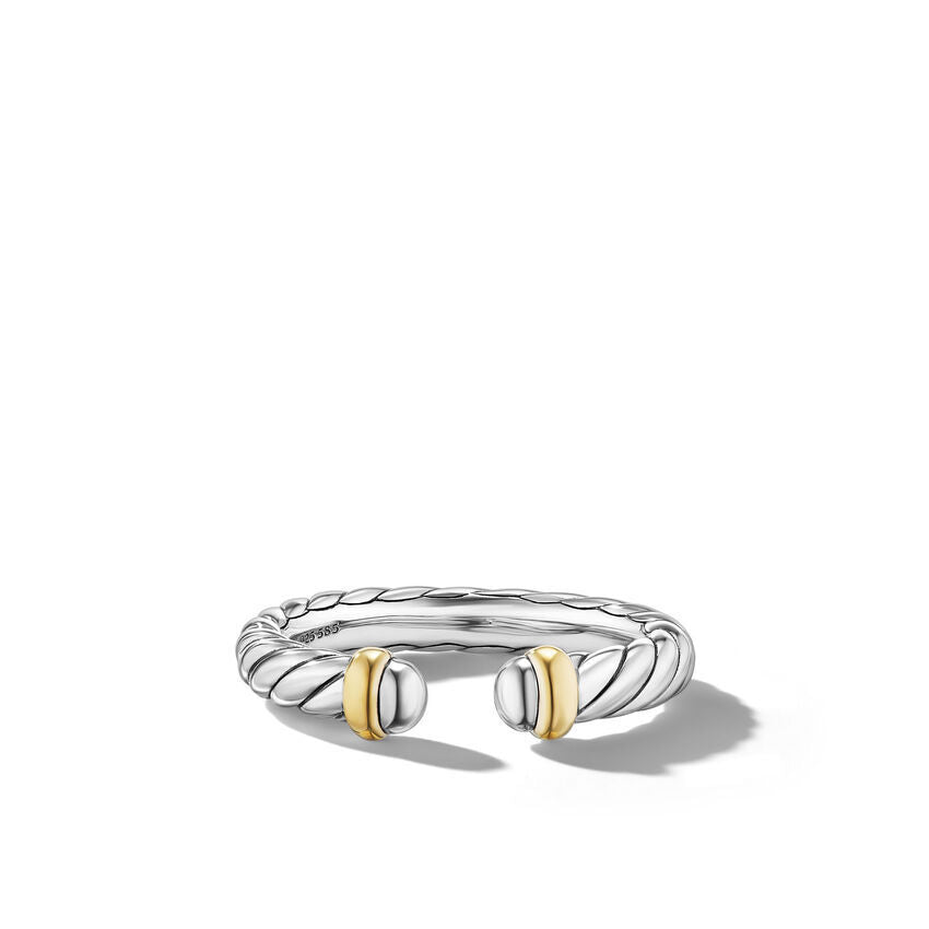 David Yurman Petite Cable Ring in Sterling Silver with 14K Yellow Gold, 3.4mm - Size 7
