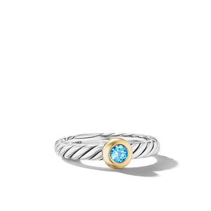 David Yurman Petite Cable Ring in Sterling Silver with 14K Yellow Gold and Blue Topaz, 2.8mm - Size 7