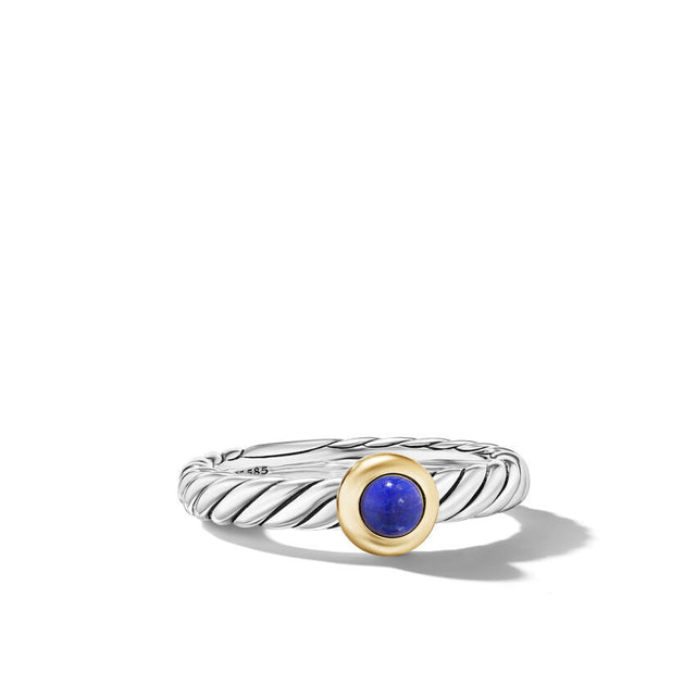 David Yurman Petite Cable Ring in Sterling Silver with 14K Yellow Gold and Lapis Lazuli, 2.8mm - Size 7