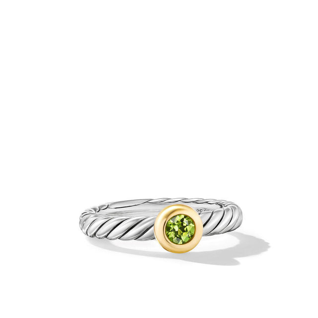 David Yurman Petite Cable Ring in Sterling Silver with 14K Yellow Gold and Peridot, 2.8mm - Size 6
