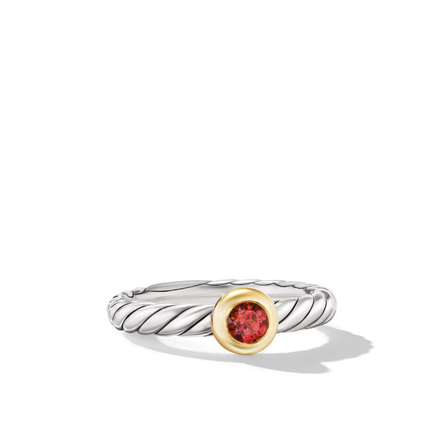 David Yurman Petite Cable Ring in Sterling Silver with 14K Yellow Gold and Rhodolite Garnet, 2.8mm - Size 7