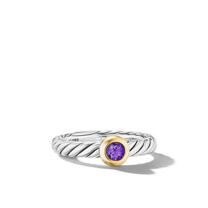 David Yurman Petite Cable Sterling Silver with 14K Yellow Gold and Amethyst 2.8mm Ring - Size 6