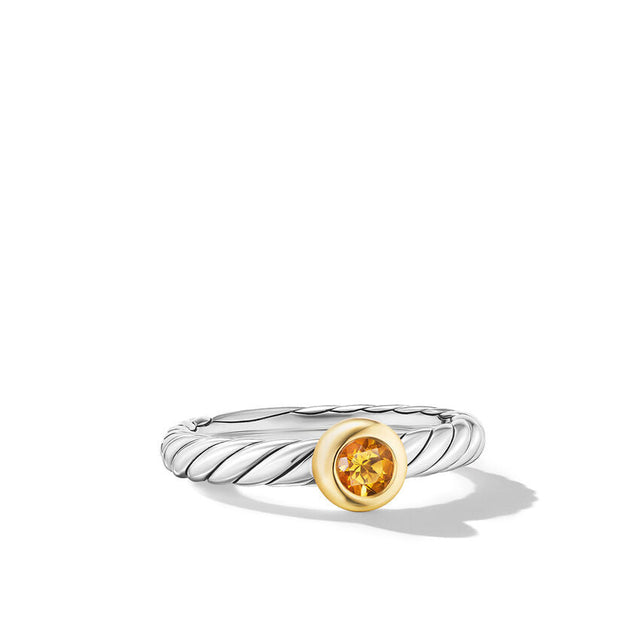 David Yurman Petite Cable Sterling Silver with 14K Yellow Gold and Citrine 2.8mm Ring - Size 6