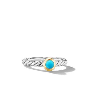 David Yurman Petite Cable Sterling Silver with 14K Yellow Gold and Turquoise 2.8mm Ring - Size 7