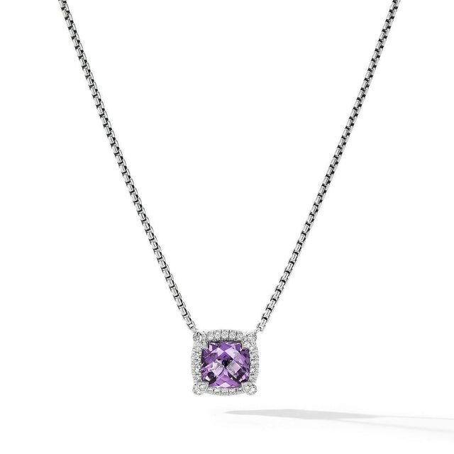 David Yurman Petite Chatelaine Pave Bezel Pendant Necklace with Amethyst and Diamonds