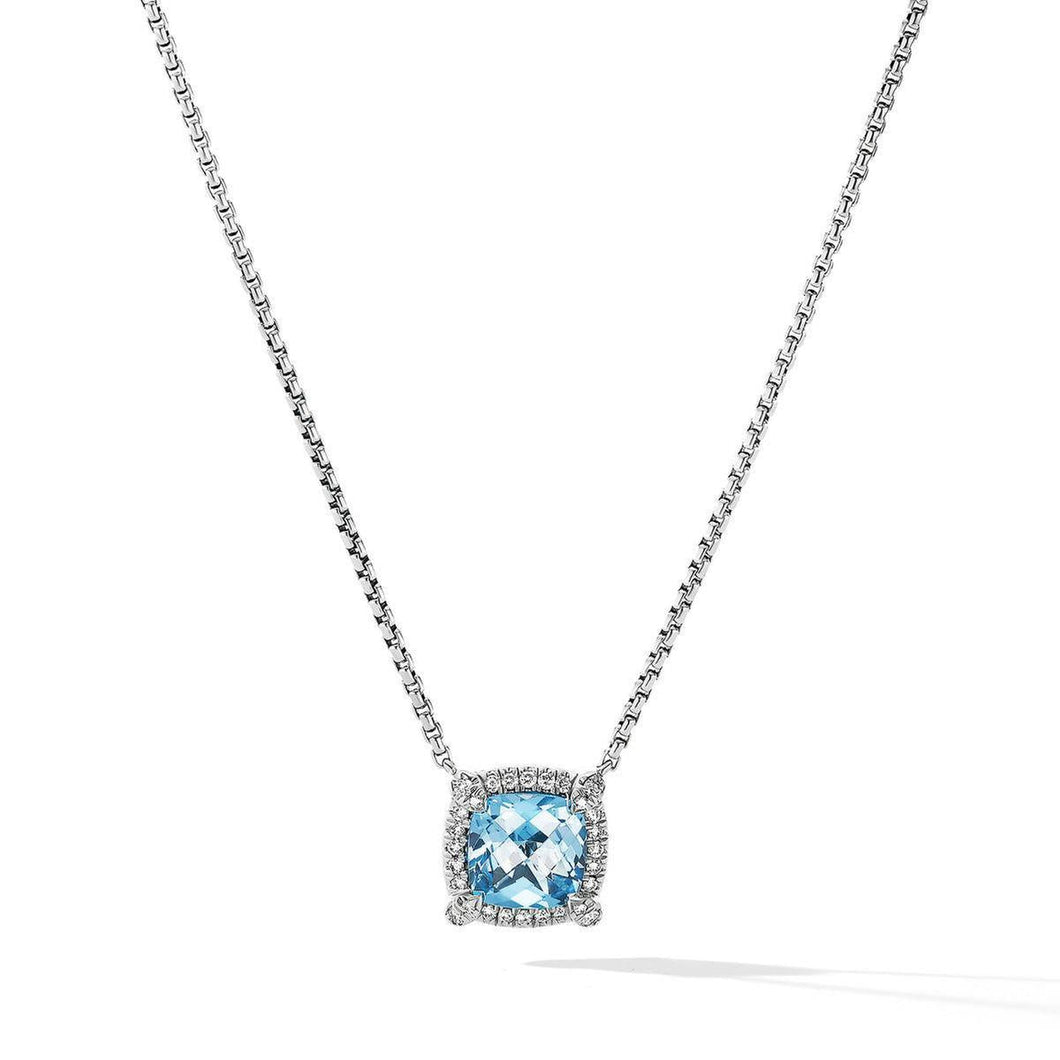 David Yurman Petite Chatelaine Pave Bezel Pendant Necklace with Blue Topaz and Diamonds