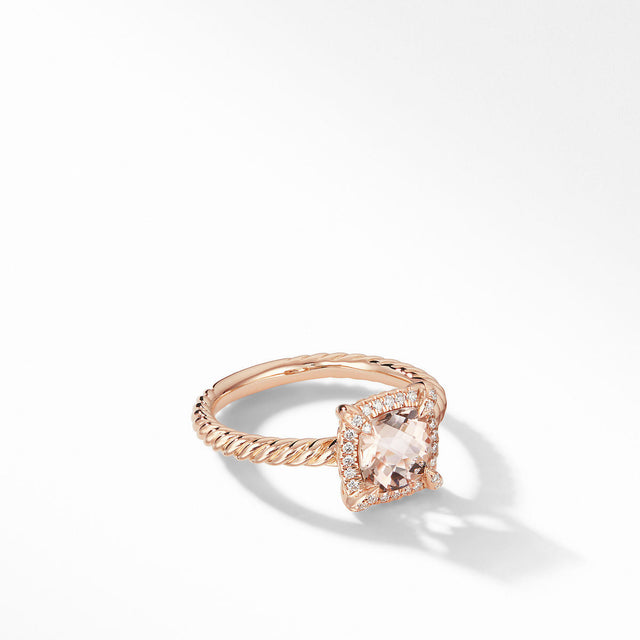 David Yurman Petite Chatelaine Pave Bezel Ring in 18K Rose Gold with Morganite - Size 4.5