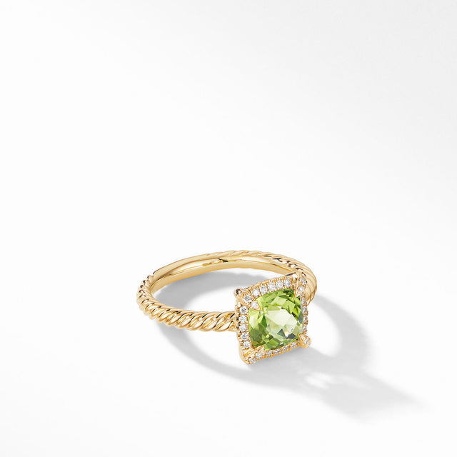 David Yurman Petite Chatelaine Pave Bezel Ring in 18K Yellow Gold with Peridot and Diamonds - Size 5