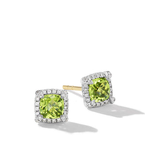 David Yurman Petite Chatelaine Pave Bezel Sterling Silver with Peridot and Diamonds 5mm Stud Earrings