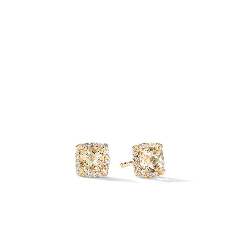 David Yurman Petite Chatelaine Pave Bezel Stud Earrings in 18K Yellow Gold with Champagne Citrine and Diamonds