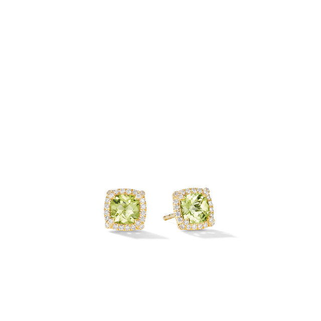 David Yurman Petite Chatelaine Pave Bezel Stud Earrings in 18K Yellow Gold with Peridot and Diamonds