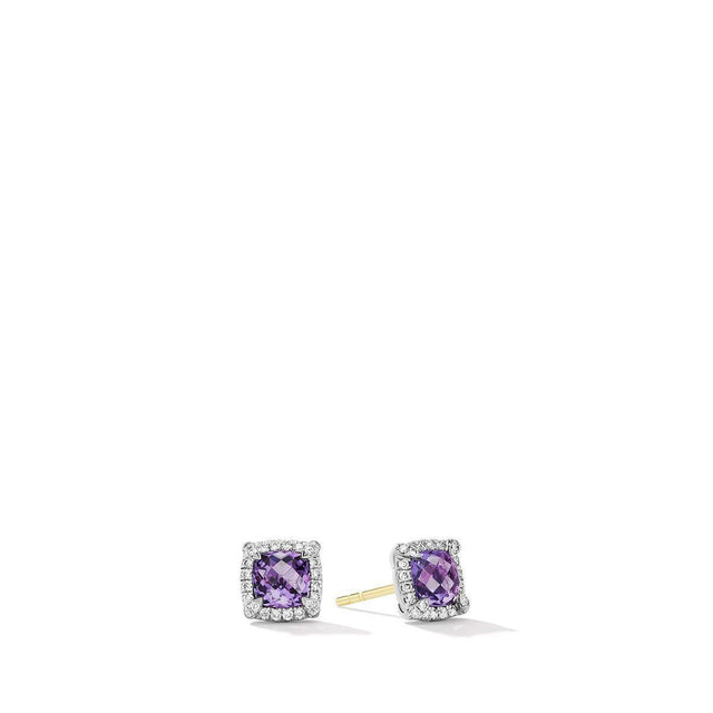 David Yurman Petite Chatelaine Pave Bezel Stud Earrings with Ameythst and Diamonds