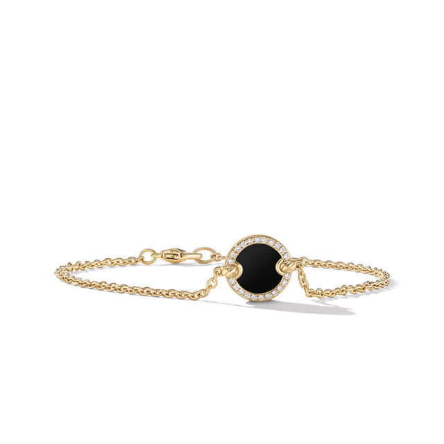 David Yurman Petite DY Elements Center Station Chain Bracelet in 18K Yellow Gold with Black Onyx and Pave Diamonds