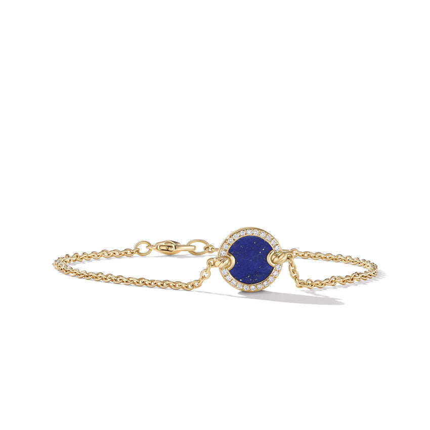 David Yurman Petite DY Elements Center Station Chain Bracelet in 18K Yellow Gold with Lapis and Pave Diamonds