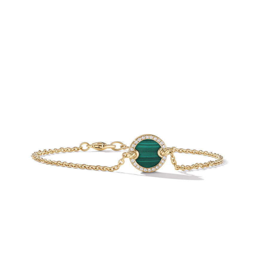 David Yurman Petite DY Elements Center Station Chain Bracelet in 18K Yellow Gold with Malachite and Pave Diamonds