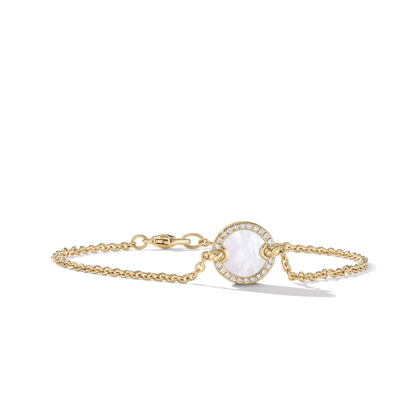 David Yurman Petite DY Elements Center Station Chain Bracelet in 18K Yellow Gold with Mother of Pearl and Pave Diamonds