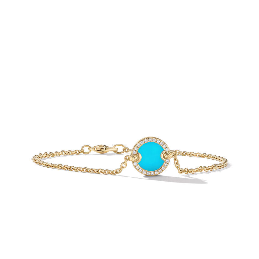 David Yurman Petite DY Elements Center Station Chain Bracelet in 18K Yellow Gold with Turquoise and Pave Diamonds