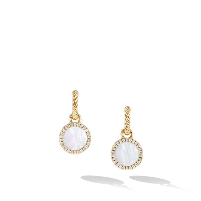 David Yurman Petite DY Elements Drop Earrings in 18K Yellow Gold with Mother of Pearl and Pave Diamonds