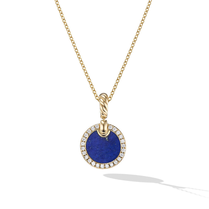 David Yurman Petite DY Elements Pendant Necklace in 18K Yellow Gold with Lapis and Pave Diamonds
