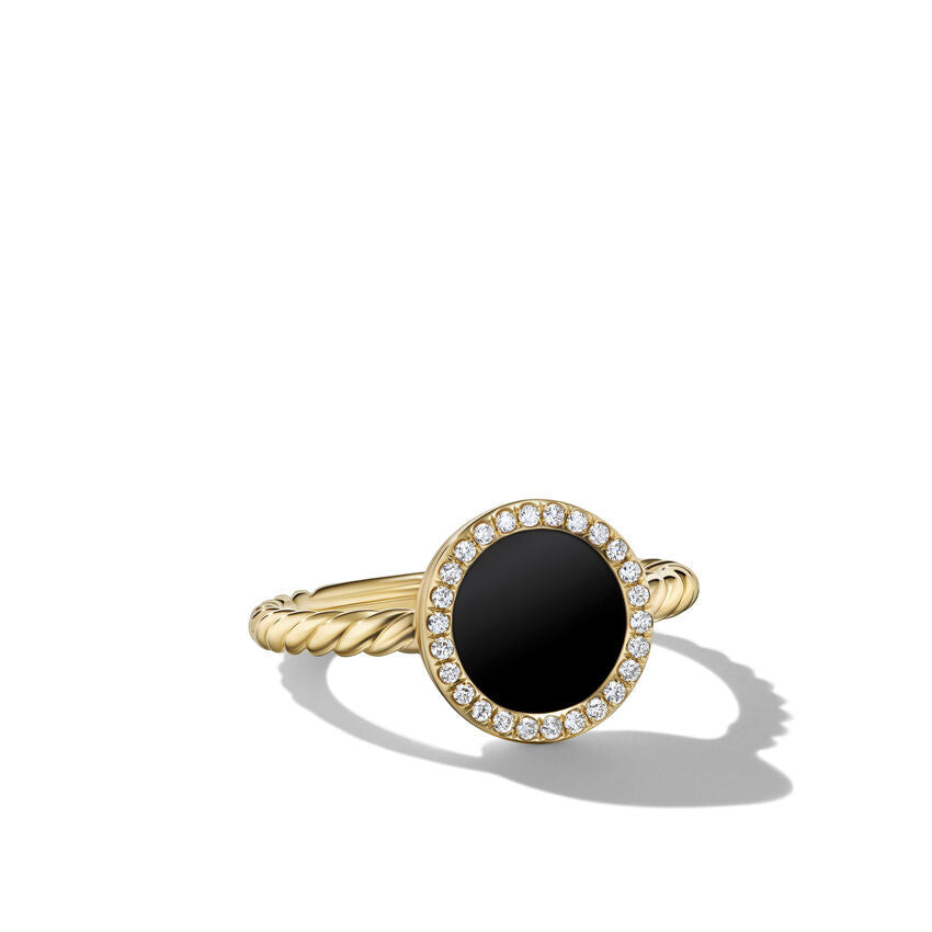 David Yurman Petite DY Elements Ring in 18K Yellow Gold with Black Onyx and Pave Diamonds | Size 7