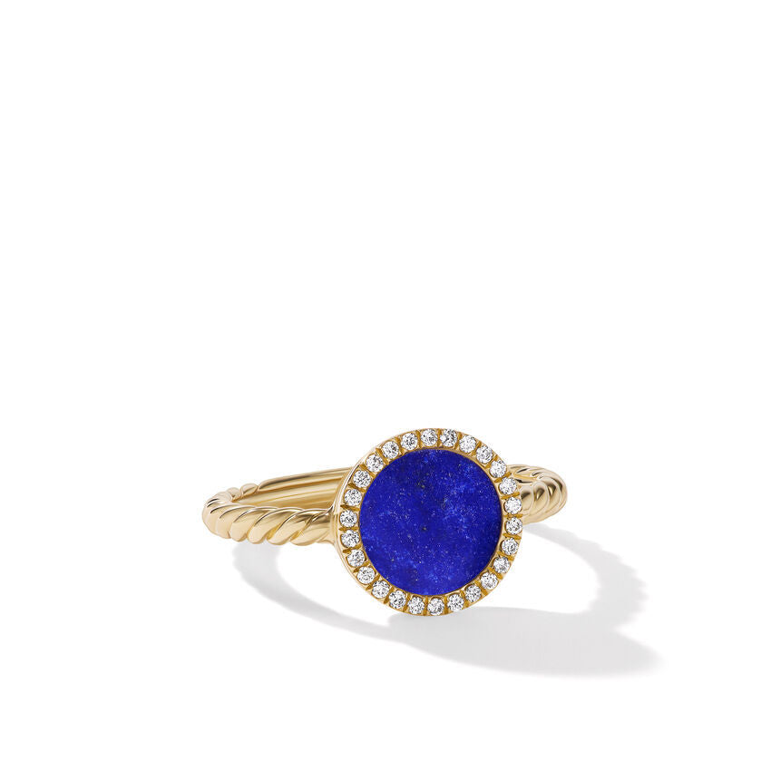 David Yurman Petite DY Elements Ring in 18K Yellow Gold with Lapis and Pave Diamonds | Size 7