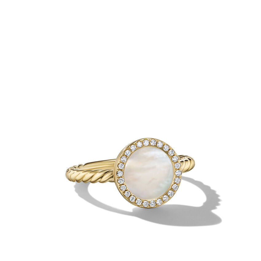 David Yurman Petite DY Elements Ring in 18K Yellow Gold with Pearl and Pave Diamonds | Size 7