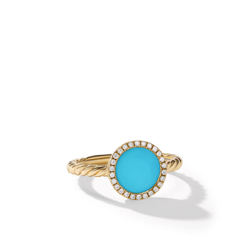 David Yurman Petite DY Elements Ring in 18K Yellow Gold with Turquoise and Pave Diamonds | Size 7