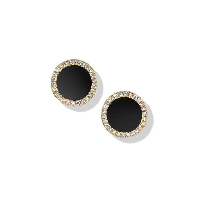 David Yurman Petite DY Elements Stud Earrings in 18K Yellow Gold with Black Onyx and Pave Diamonds