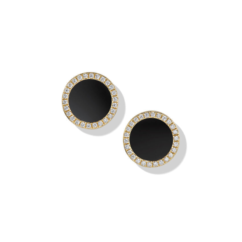 David Yurman Petite DY Elements Stud Earrings in 18K Yellow Gold with Black Onyx and Pave Diamonds