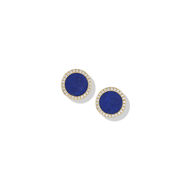 David Yurman Petite DY Elements Stud Earrings in 18K Yellow Gold with Lapis and Pave Diamonds