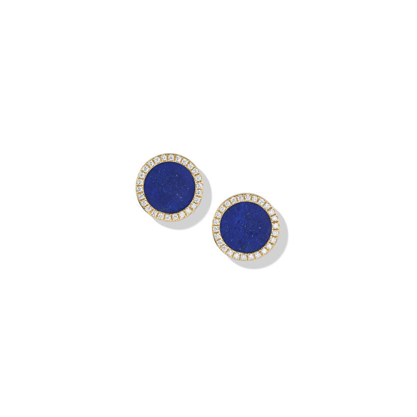 David Yurman Petite DY Elements Stud Earrings in 18K Yellow Gold with Lapis and Pave Diamonds