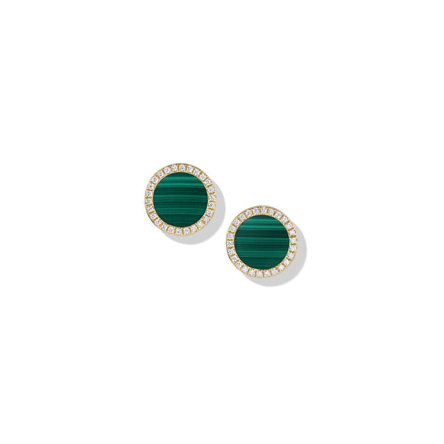 David Yurman Petite DY Elements Stud Earrings in 18K Yellow Gold with Malachite and Pave Diamonds