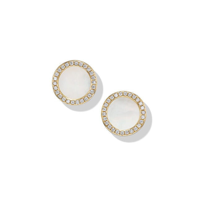David Yurman Petite DY Elements Stud Earrings in 18K Yellow Gold with Mother of Pearl and Pave Diamonds