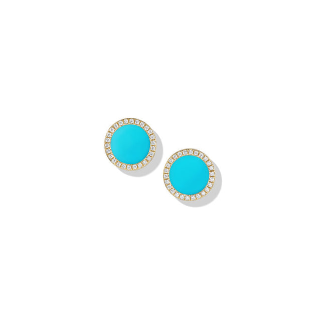 David Yurman Petite DY Elements Stud Earrings in 18K Yellow Gold with Turquoise and Pave Diamonds