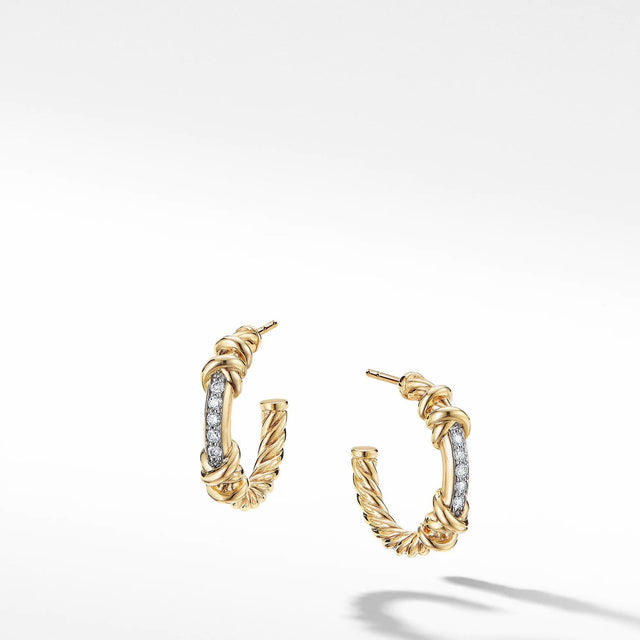 David Yurman Petite Helena Hoop Earrings in 18k Yellow Gold with Diamonds