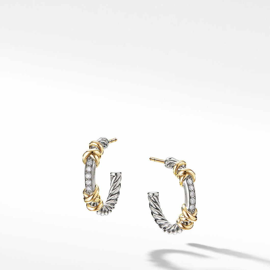 David Yurman Petite Helena Hoop Earrings with 18k Yellow Gold and Diamonds