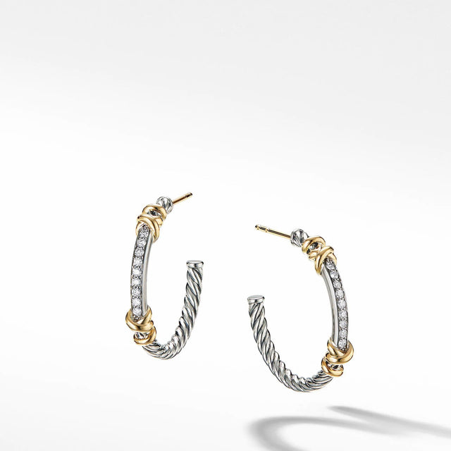 David Yurman Petite Helena Hoop Earrings with 18k Yellow Gold and Diamonds
