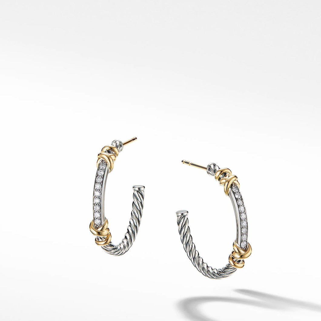 David Yurman Petite Helena Hoop Earrings with 18k Yellow Gold and Diamonds