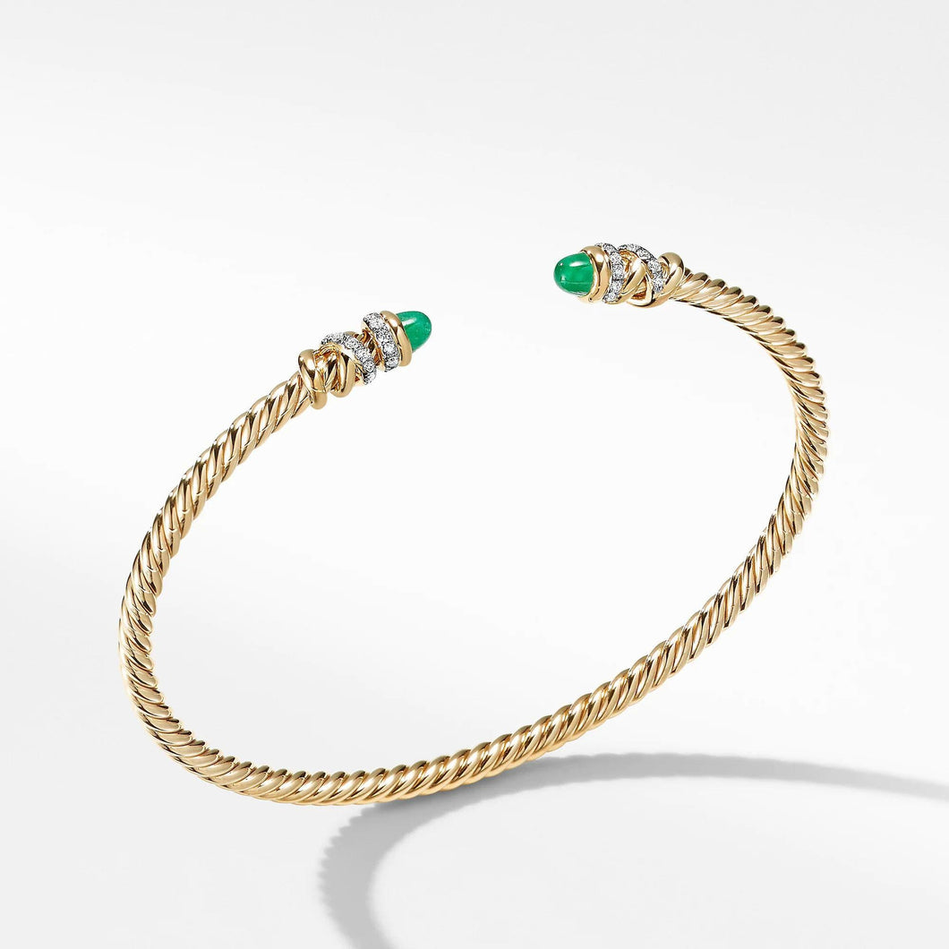 David Yurman Petite Helena Open Bracelet in 18k Yellow Gold with Emeralds and Diamonds - Medium
