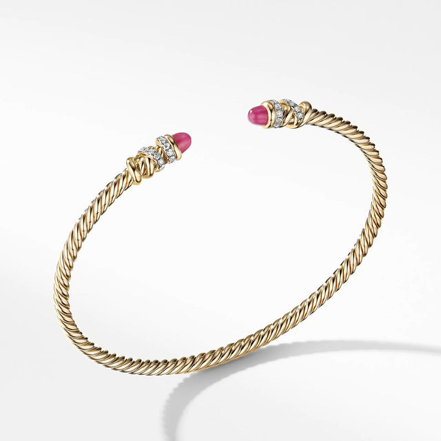 David Yurman Petite Helena Open Bracelet in 18k Yellow Gold with Rubies and Diamonds - Medium