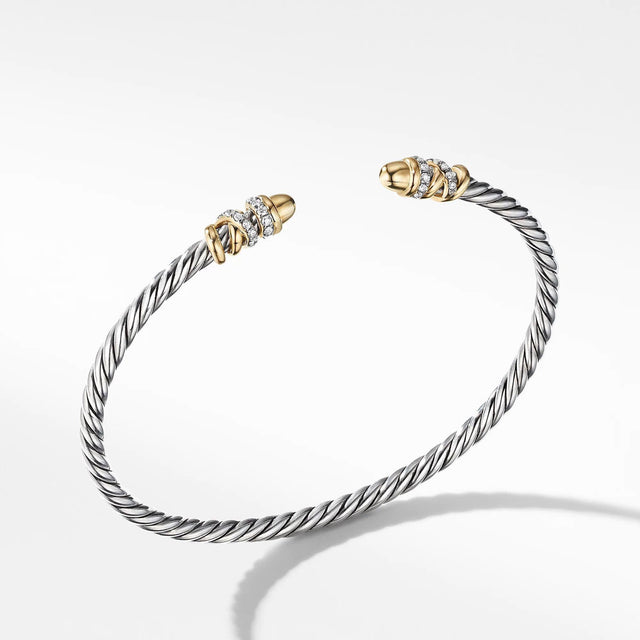 David Yurman Petite Helena Open Bracelet with 18k Yellow Gold Domes and Pave Diamonds - Medium
