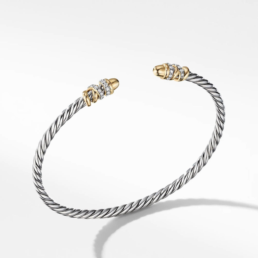 David Yurman Petite Helena Open Bracelet with 18k Yellow Gold Domes and Pave Diamonds - Medium