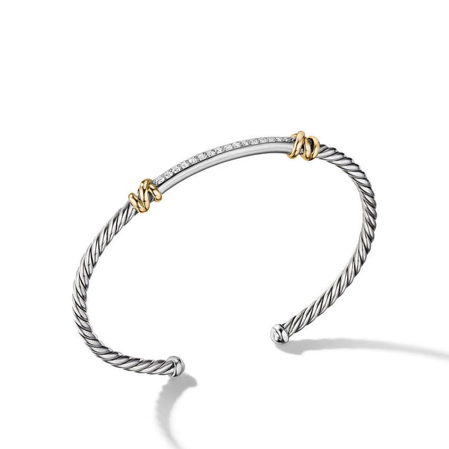 David Yurman Petite Helena Two Station Wrap Bracelet in Sterling Silver with 18K Yellow Gold with Pave Diamonds | Small