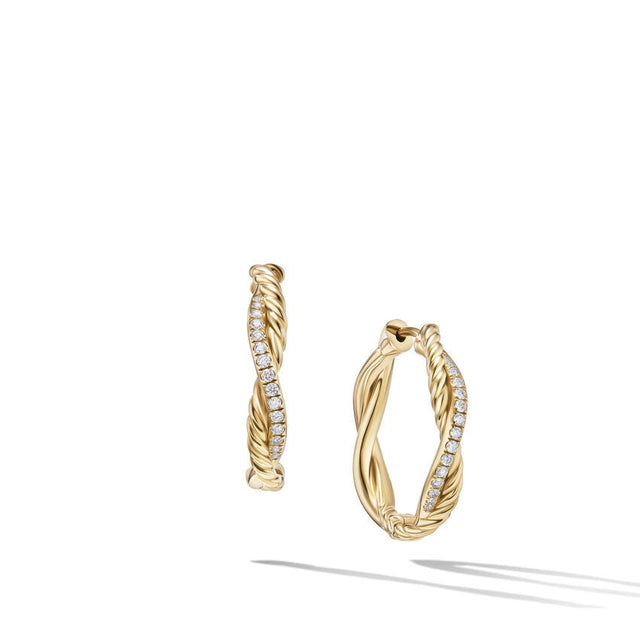 David Yurman Petite Infinity Hoop Earrings in 18K Yellow Gold with Pave Diamonds