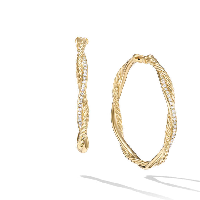David Yurman Petite Infinity Hoop Earrings in 18K Yellow Gold with Pave Diamonds